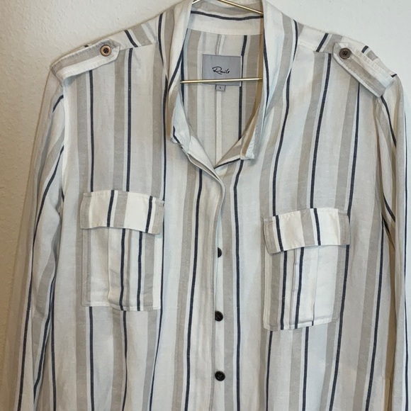 Rails Rowan Linen Blend Jacket Coco Stripe Size Large - Picture 2 of 12
